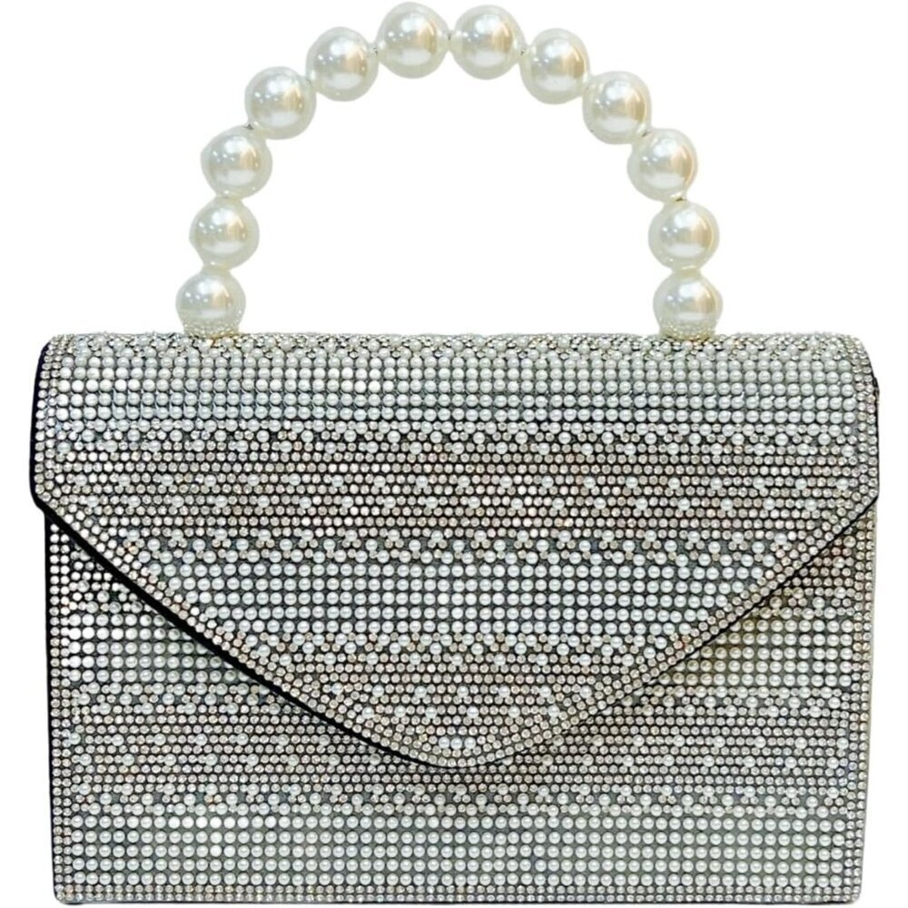 🆕Women Black Polyester Beaded Evening Handbag Crossbody Sparkly  Handle Bag